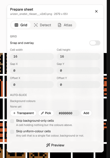 Первая версия панели с техническими настройками grid и auto-slice